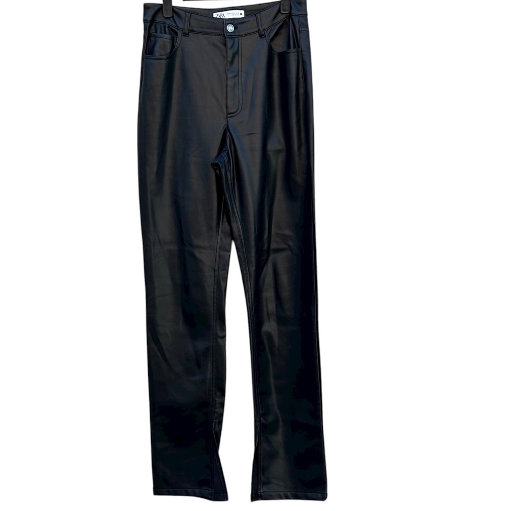 ZARA Women's Split Hem Faux Leather Pants Straight Leg Size 6